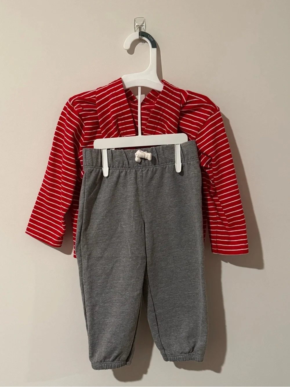 Carter's Red & White Striped Hoodie with Gray Matching Pants